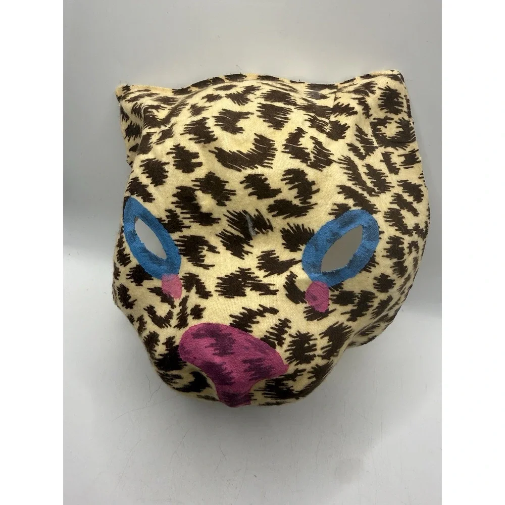 Vtg Fabric Halloween Mask Cheetah Cat Beige Brown 1960s